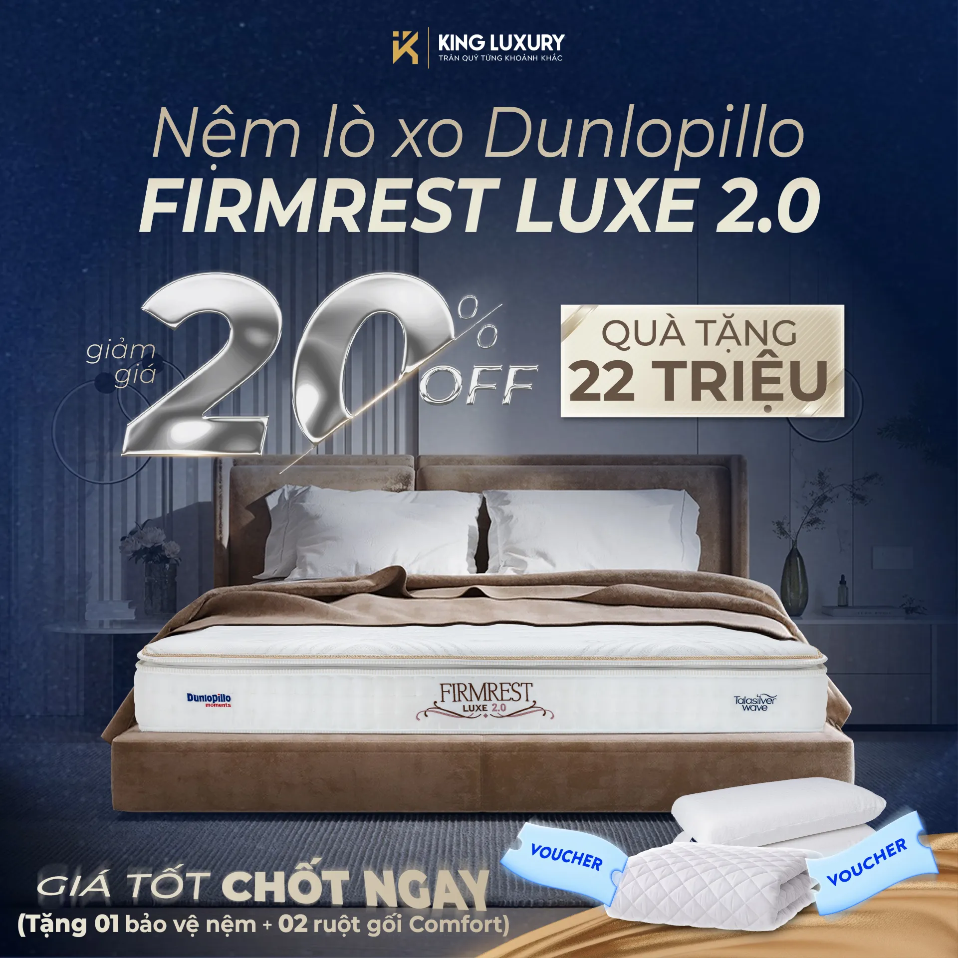 Nệm lò xo Dunlopillo Firmrest Luxe 2.0 - Giảm 20% + Quà tặng 22 triệu
