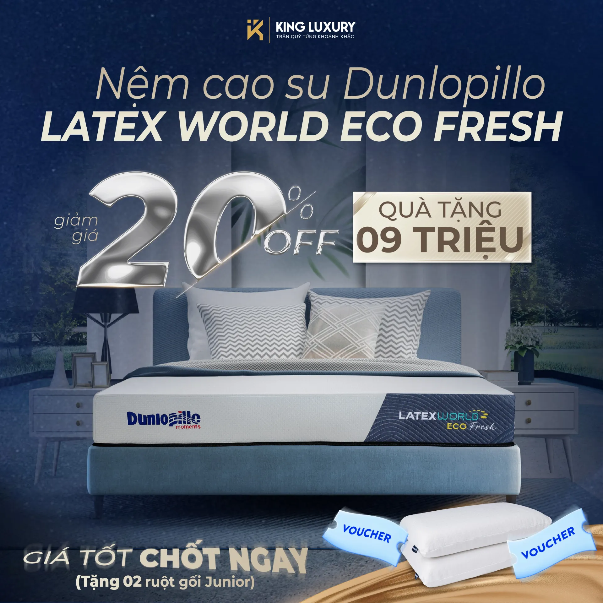 Nệm cao su Dunlopillo Latex World Eco Fresh - Giảm 20% + Quà tặng 09 triệu