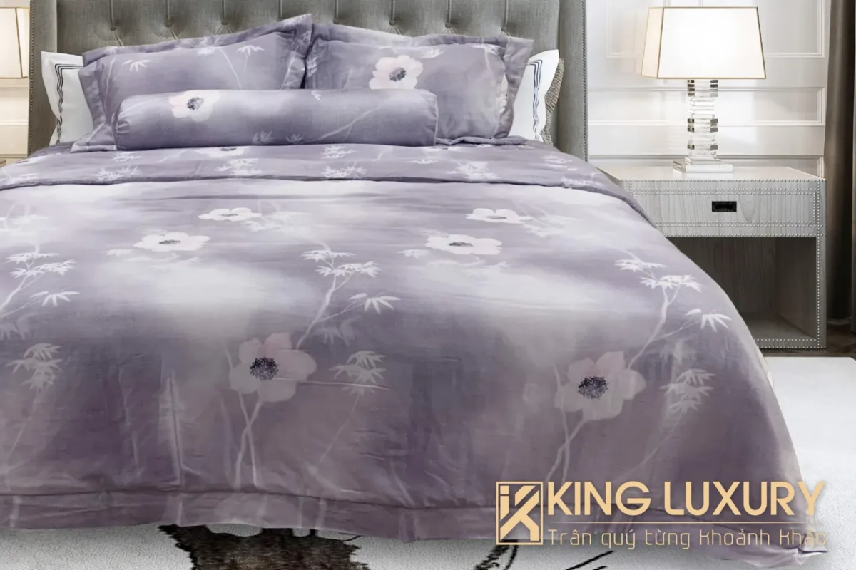 Bộ chăn ga Katakura Tencel Hoa phai Tím