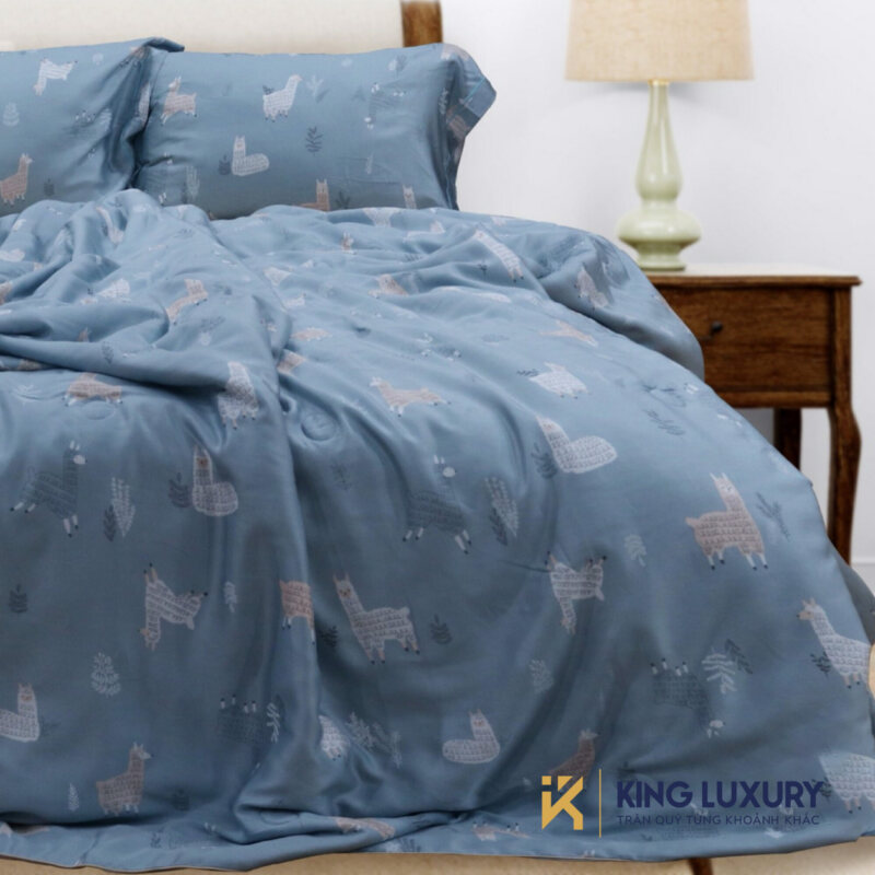 Bộ chăn ga Austin Horn Cotton Chú cừu đáng yêu Xanh
