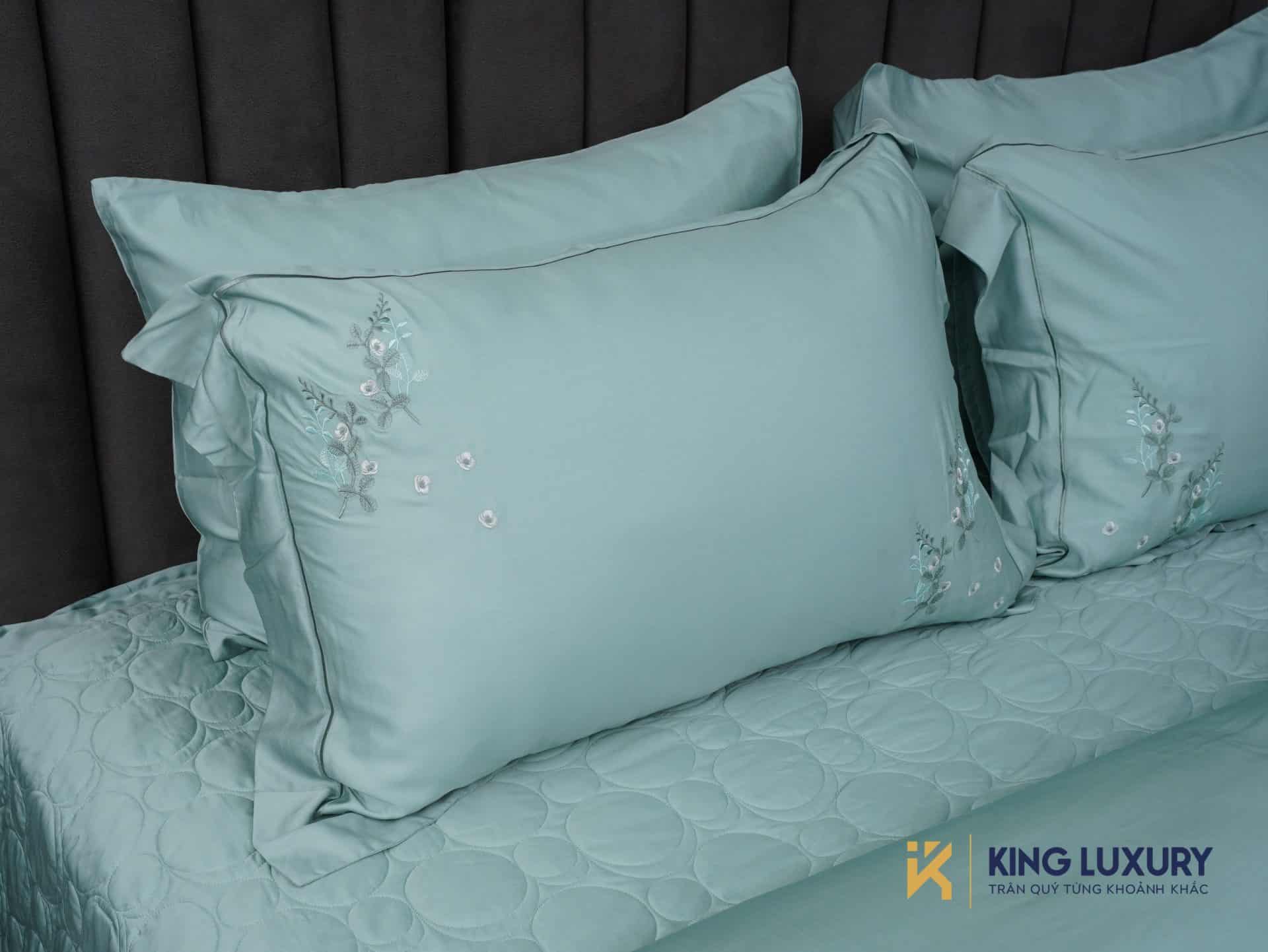 Bộ chăn ga Tencel Nature Home Anh Đào Xanh Ngọc Luxe