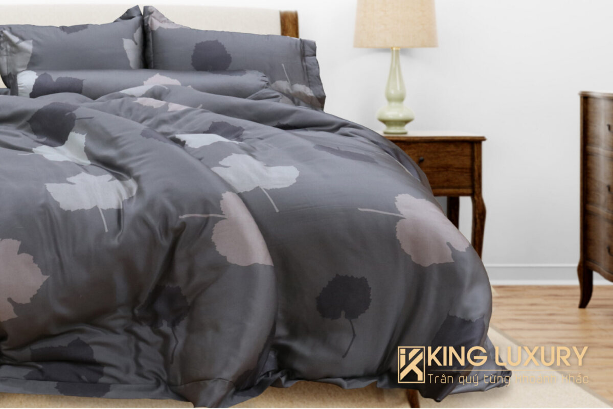 Bộ chăn ga Katakura Tencel Pro Lá phong Xám Đậm