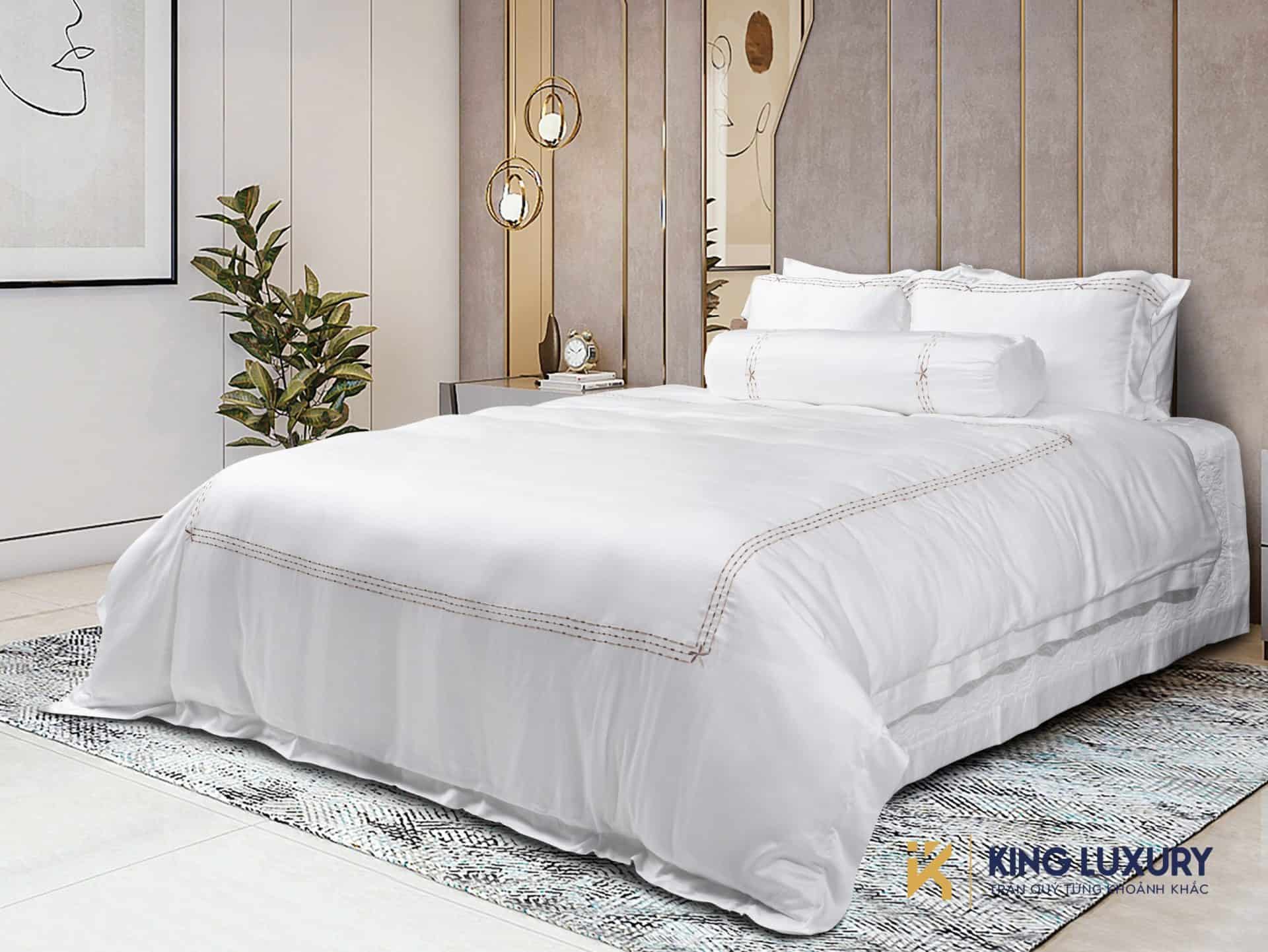 Bộ chăn ga Nature Home Tencel Cotton Trắng Chuỗi Ngọc Luxe