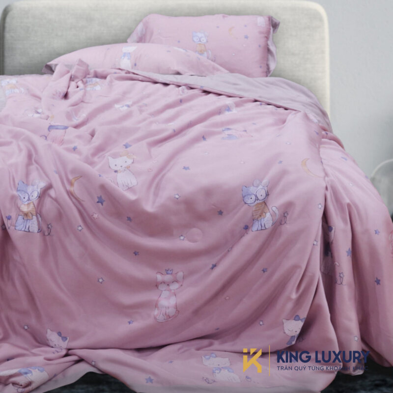 Bộ chăn ga Austin Horn Cotton Công chúa Mèo Hồng