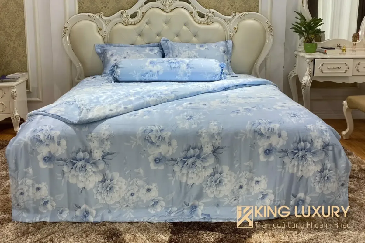 Bộ chăn ga Katakura Tencel Pro Mẫu Đơn Xanh