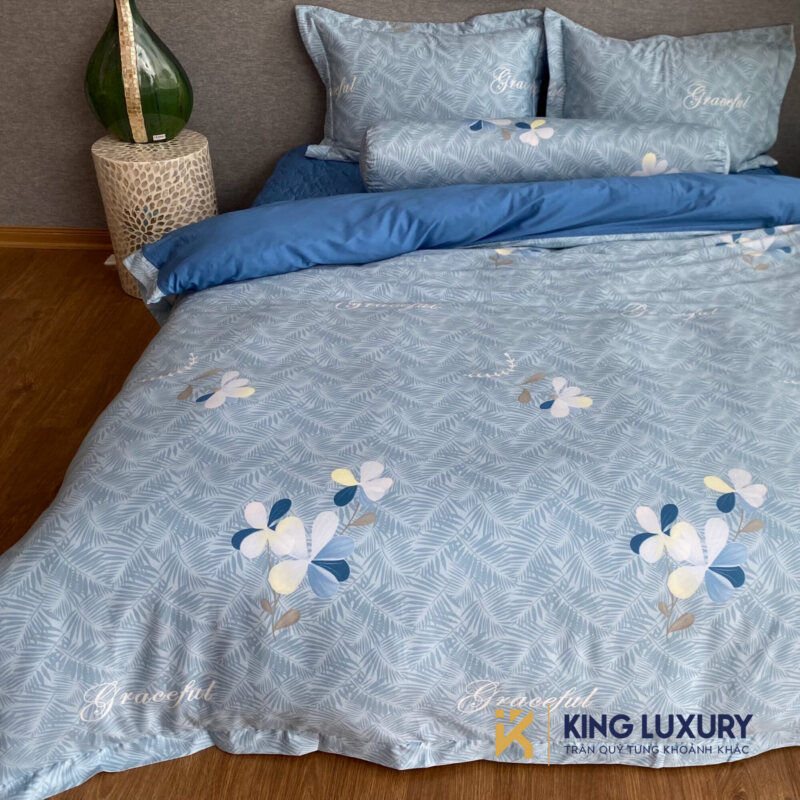 Bộ chăn ga Katakura Cotton Xanh Hoa Mai
