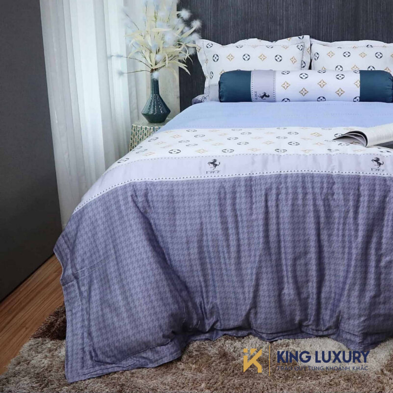 Bộ chăn ga Katakura Tencel LV x FRR xanh tím