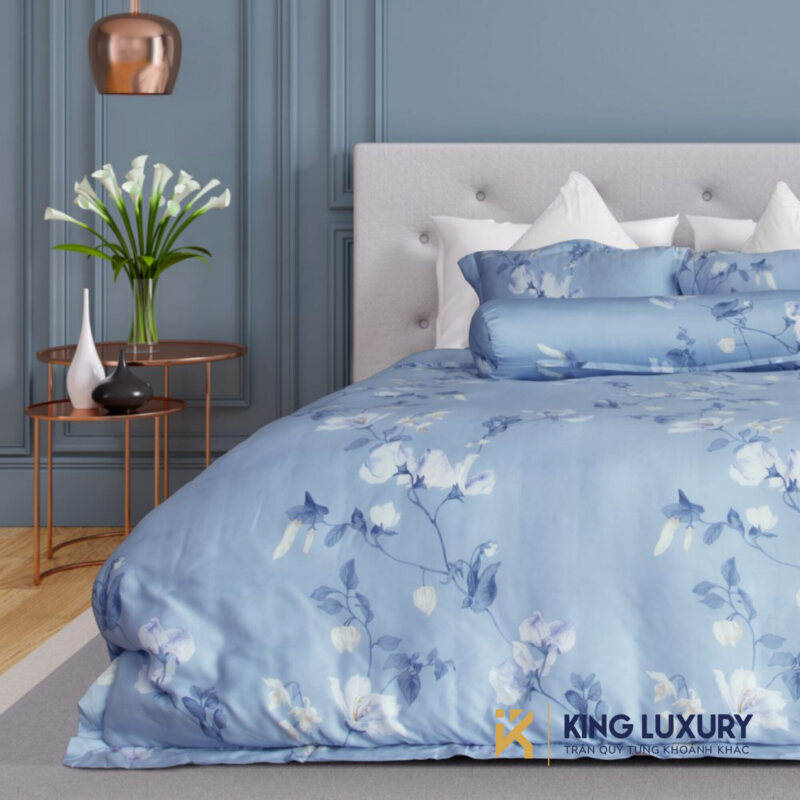 Bộ chăn ga Katakura Tencel Pro Hoa Hạ Xanh
