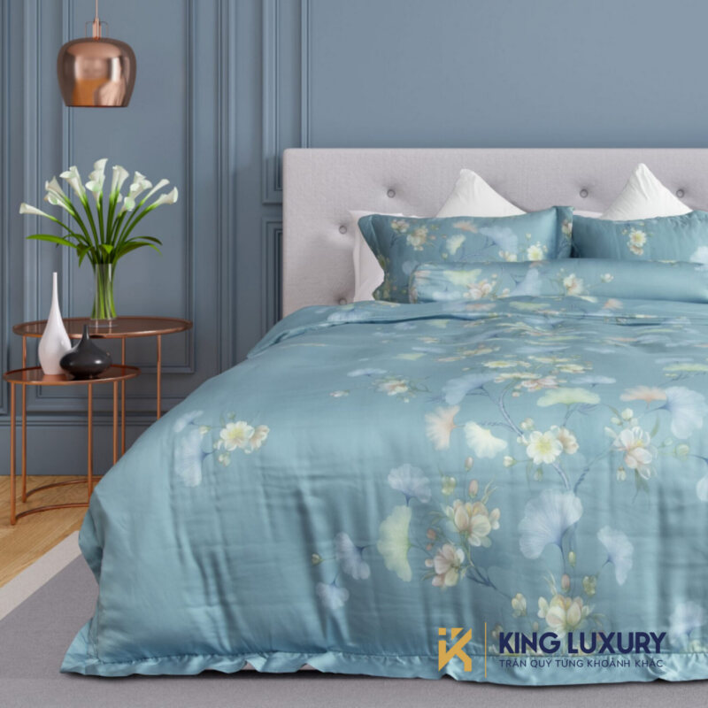 Bộ chăn ga Katakura Tencel Pro Hoa Thiên Thần Xanh