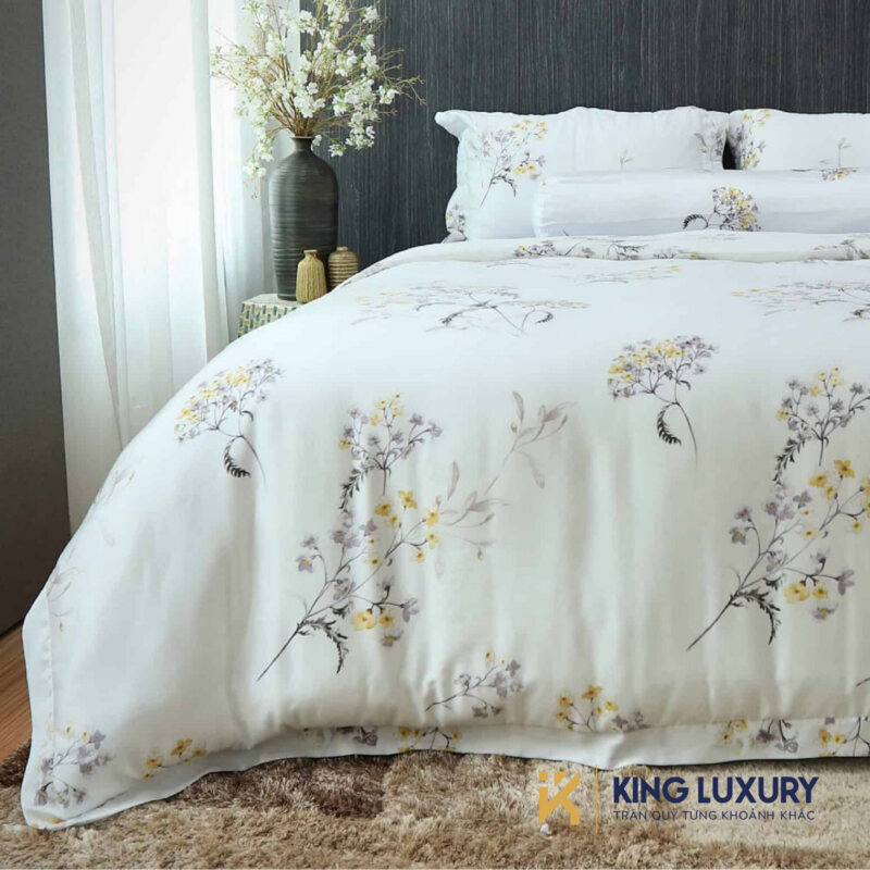 Bộ chăn ga Katakura Tencel Pro Hoa Vàng Tím