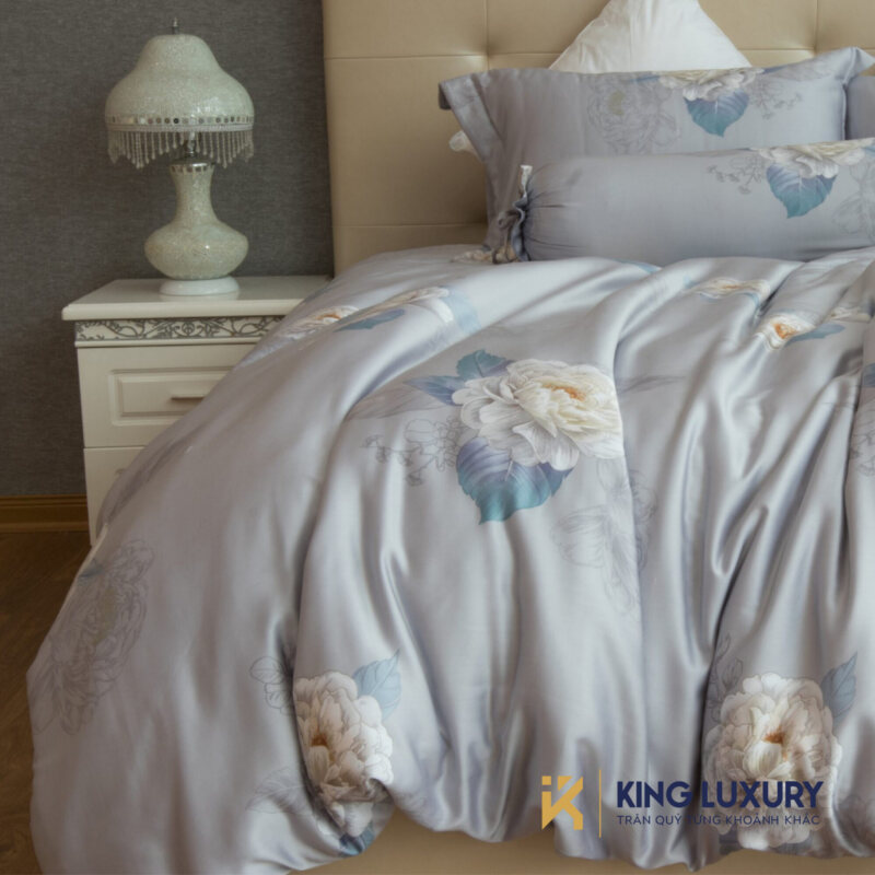 Bộ chăn ga Katakura Tencel Pro Hương quỳnh Ghi Xanh