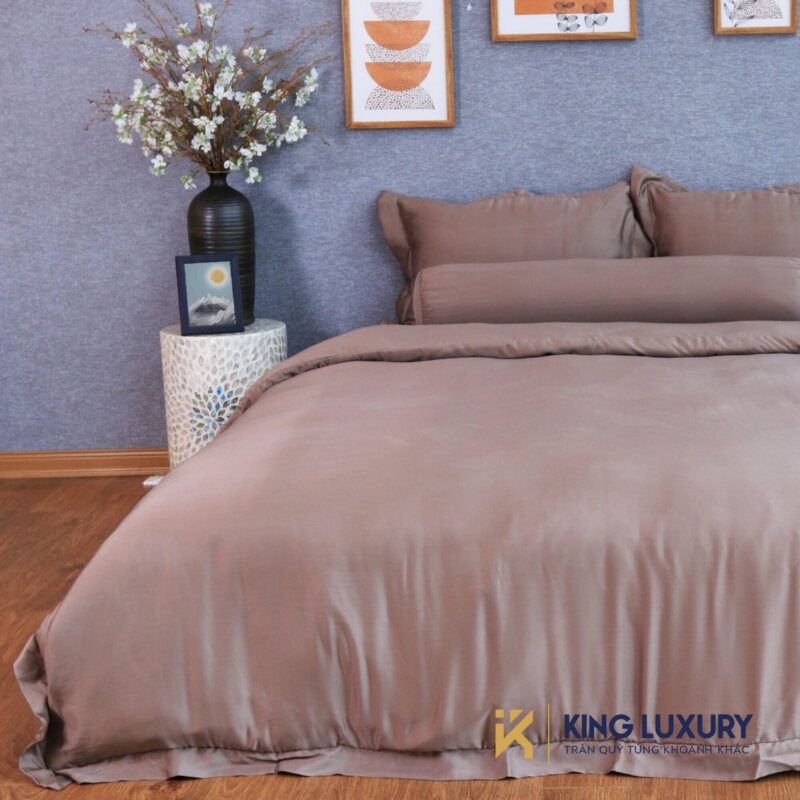 Bộ chăn ga Katakura Tencel Pro Nâu Nhạt Trơn
