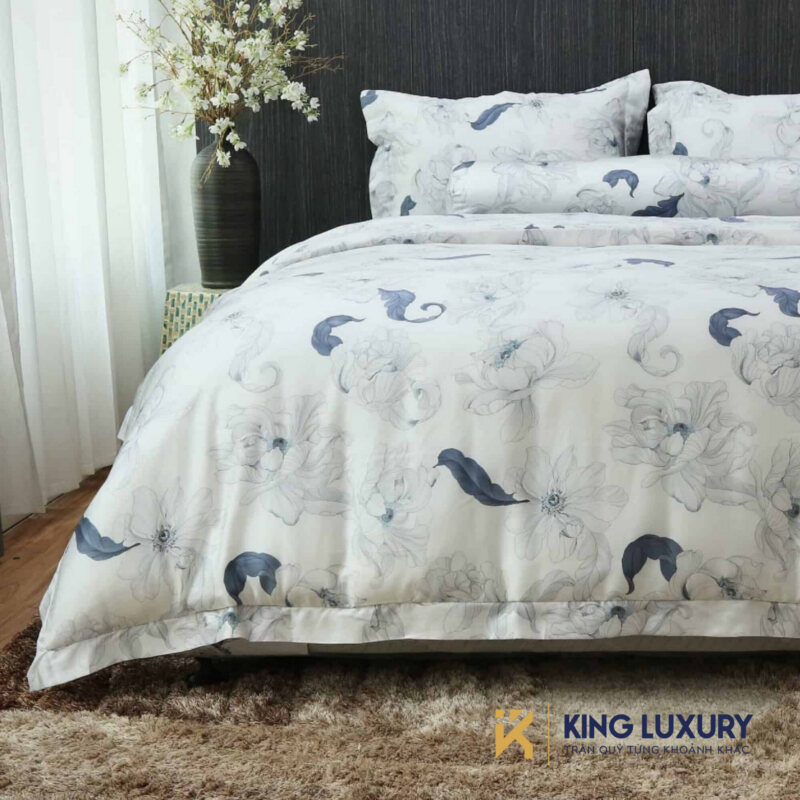 Bộ chăn ga Katakura Tencel Pro Vườn Mẫu Đơn Trắng