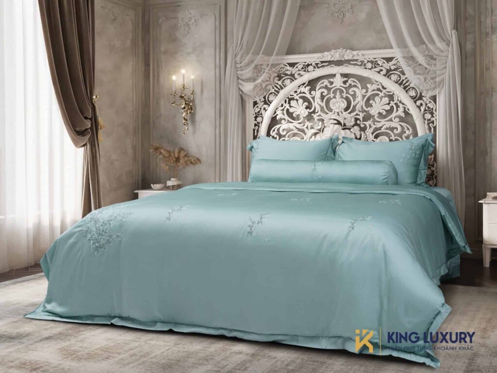 Bộ chăn ga Tencel Nature Home Anh Đào Xanh Ngọc Luxe