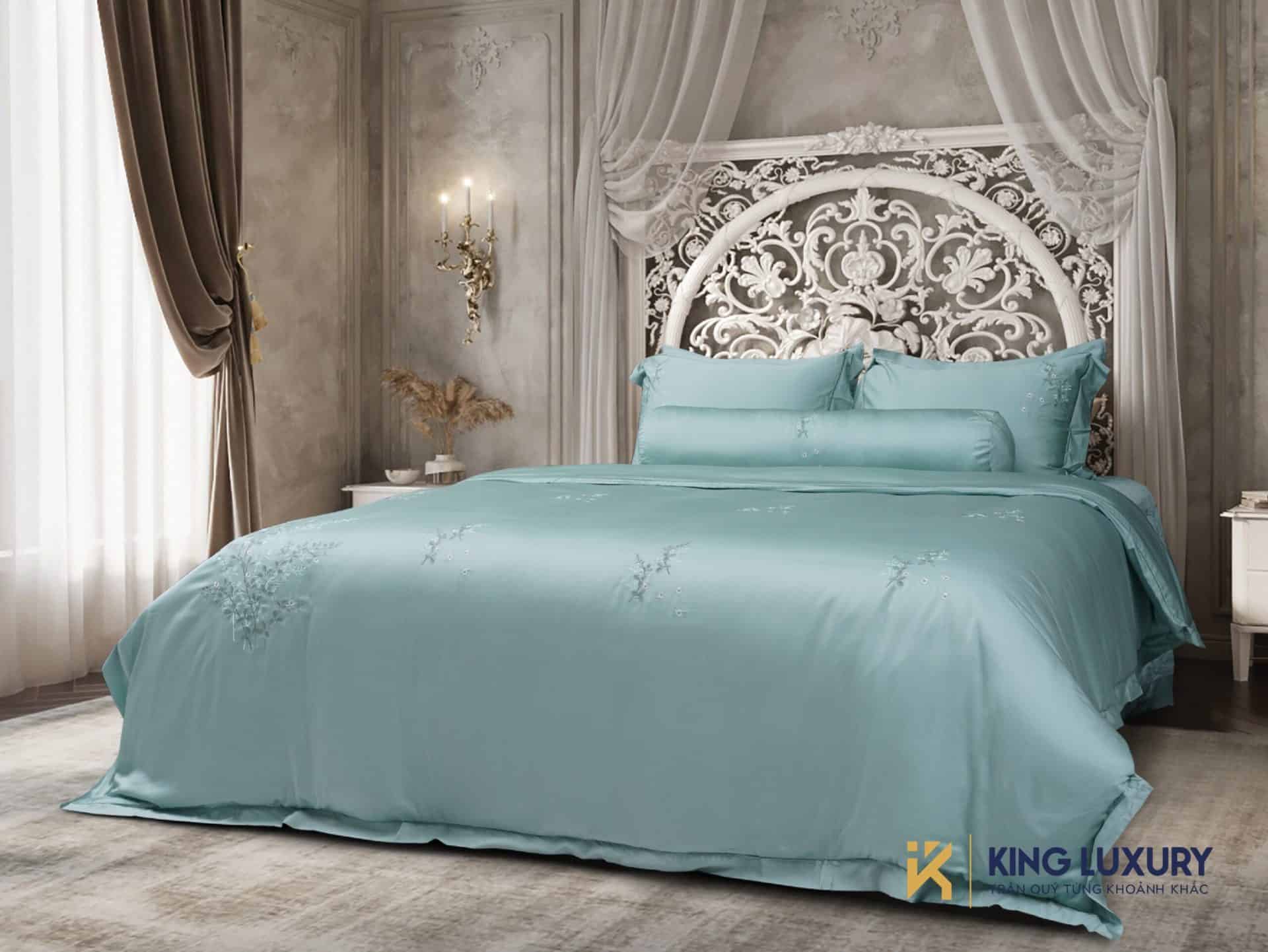 Bộ chăn ga Tencel Nature Home Anh Đào Xanh Ngọc Luxe