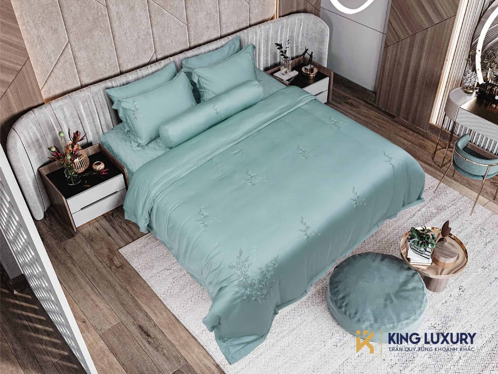 Bộ chăn ga Tencel Nature Home Anh Đào Xanh Ngọc Luxe