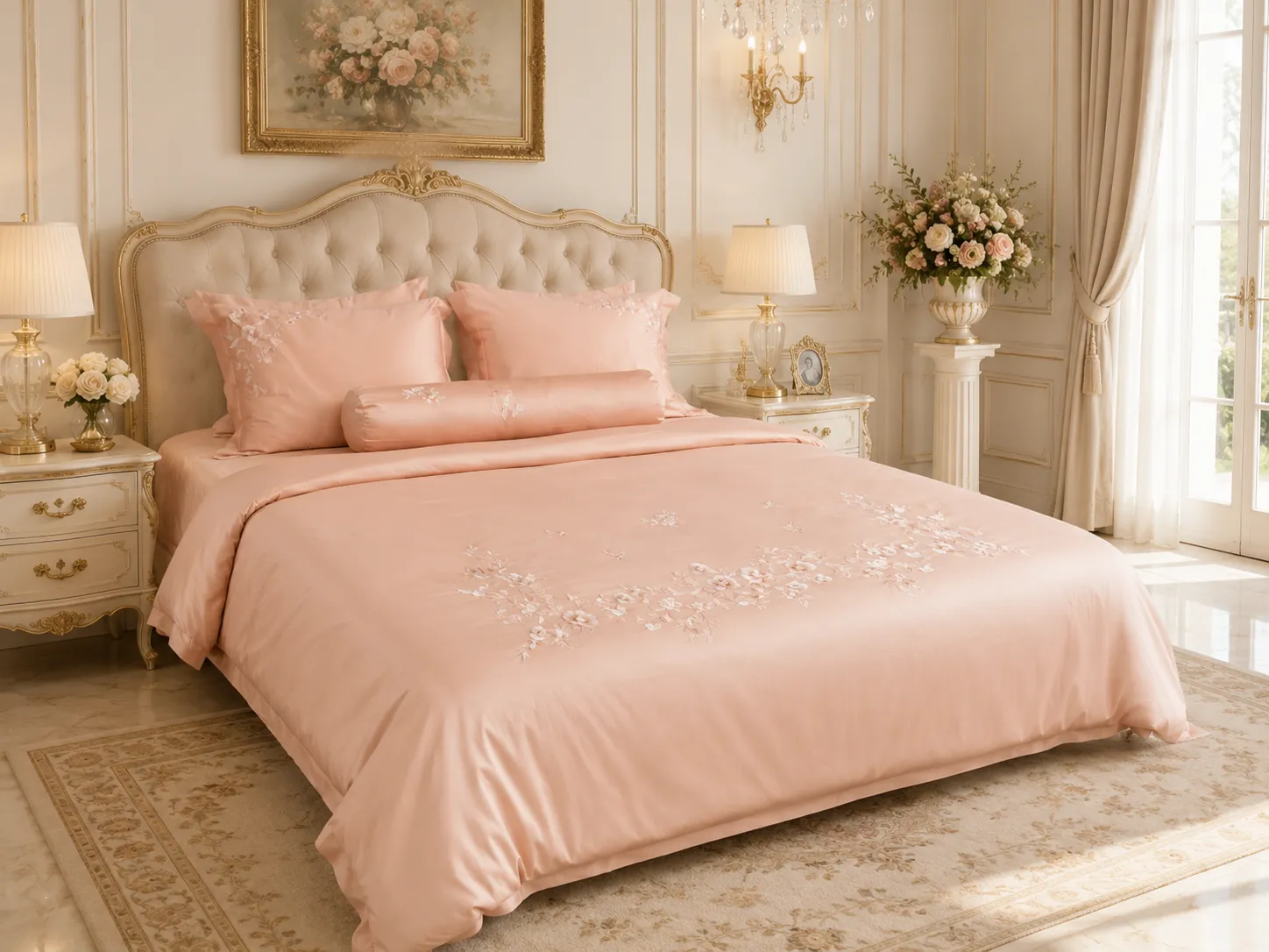 Các chi tiết đồng bộ của bộ chăn ga Tencel Cotton Flora