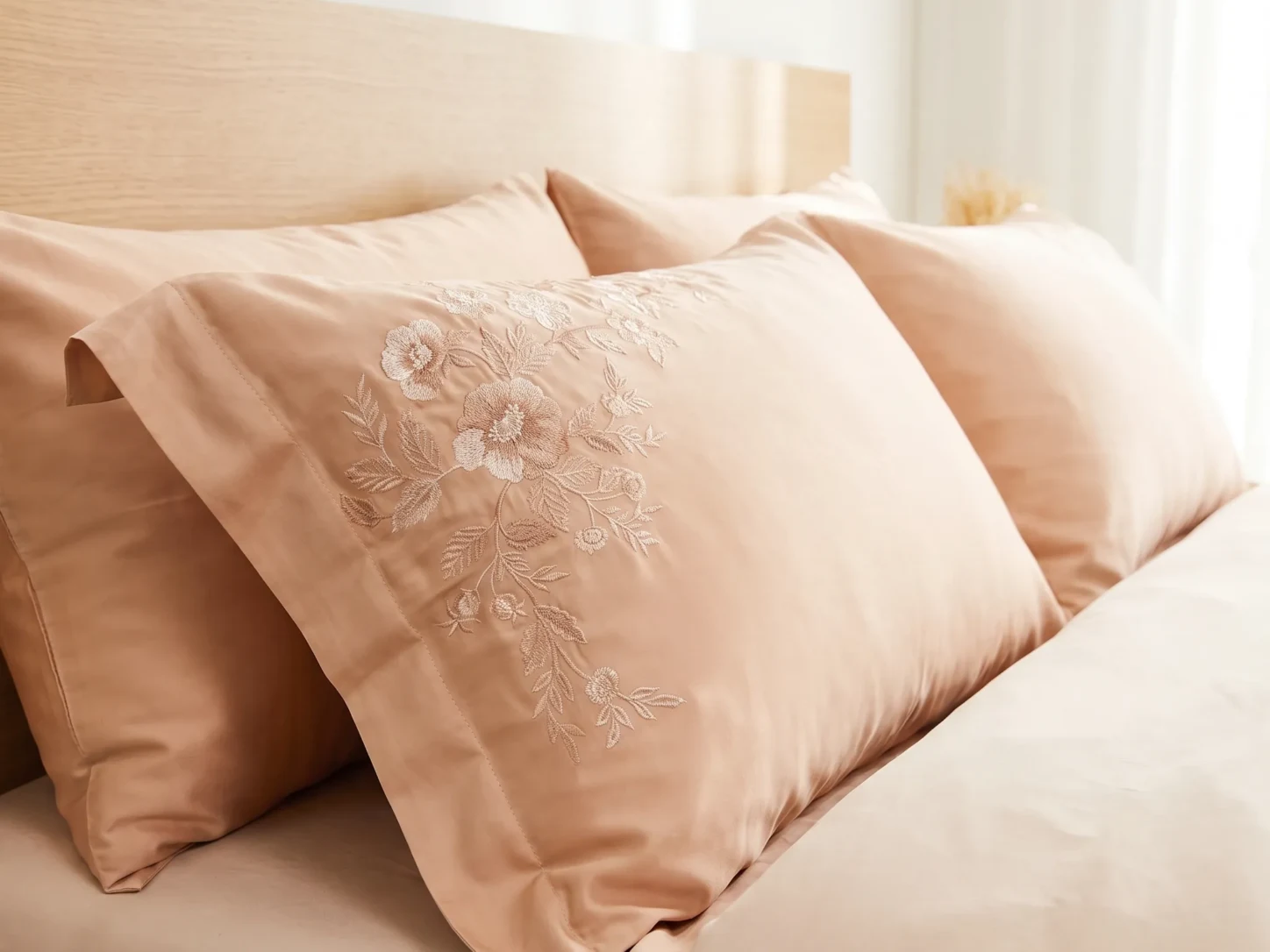 Bộ chăn ga Nature Home Flora hoàn thiện trên giường ngủ
