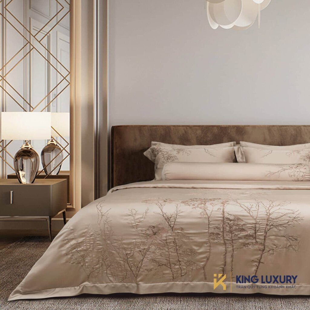 Bộ chăn ga Nature Home Tencel Cotton Larose Trắng
