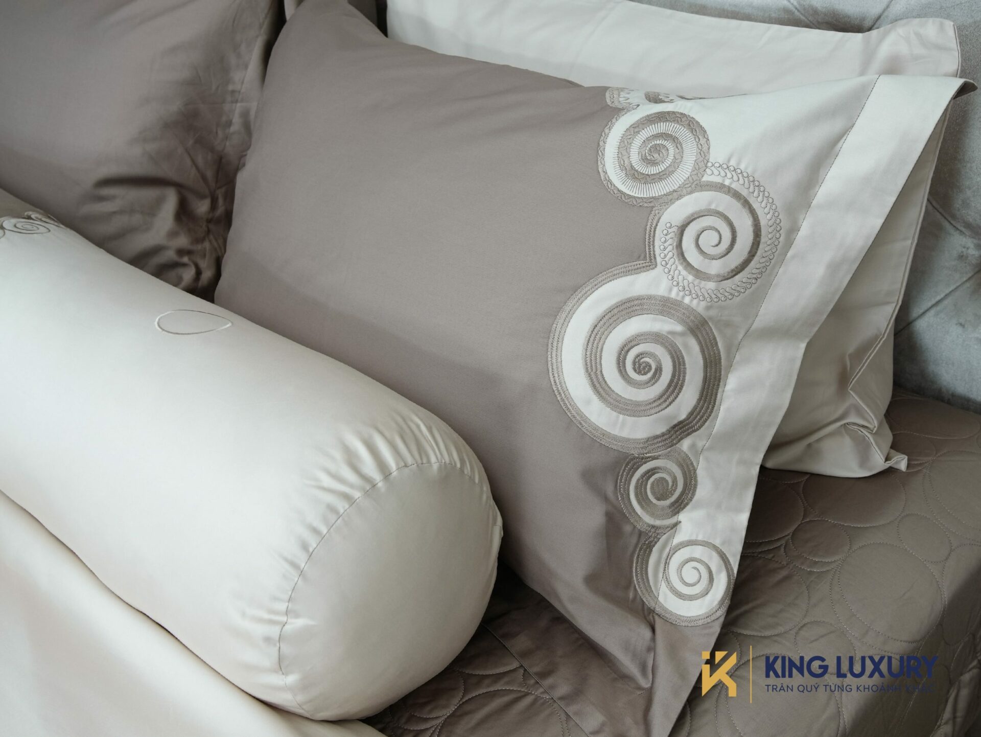 Bộ chăn ga Nature Home Cotton Marina Ghi Kem 3