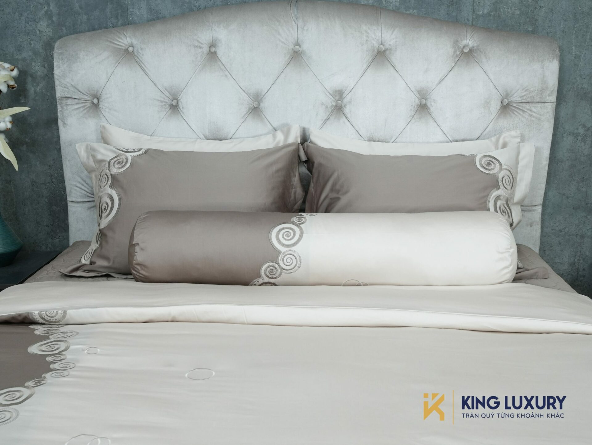 Bộ chăn ga Nature Home Cotton Marina Ghi Kem 3
