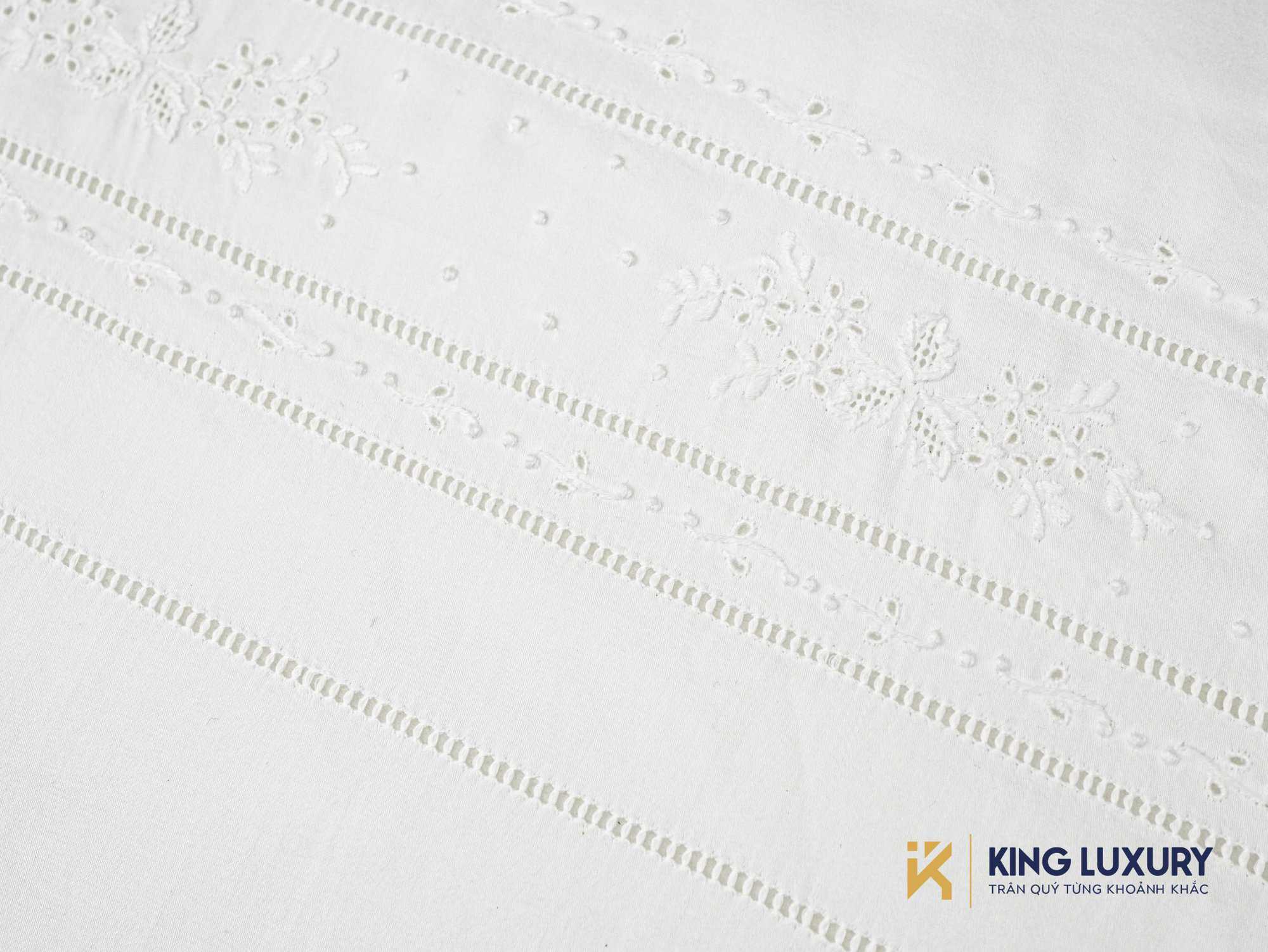 Bộ chăn ga Nature Home Tencel Cotton Trắng Thêu Tay