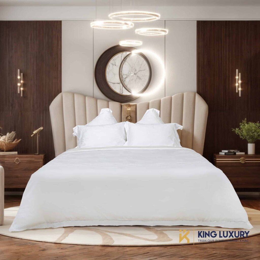 Bộ chăn ga Nature Home Tencel Cotton Trắng Thêu Tay