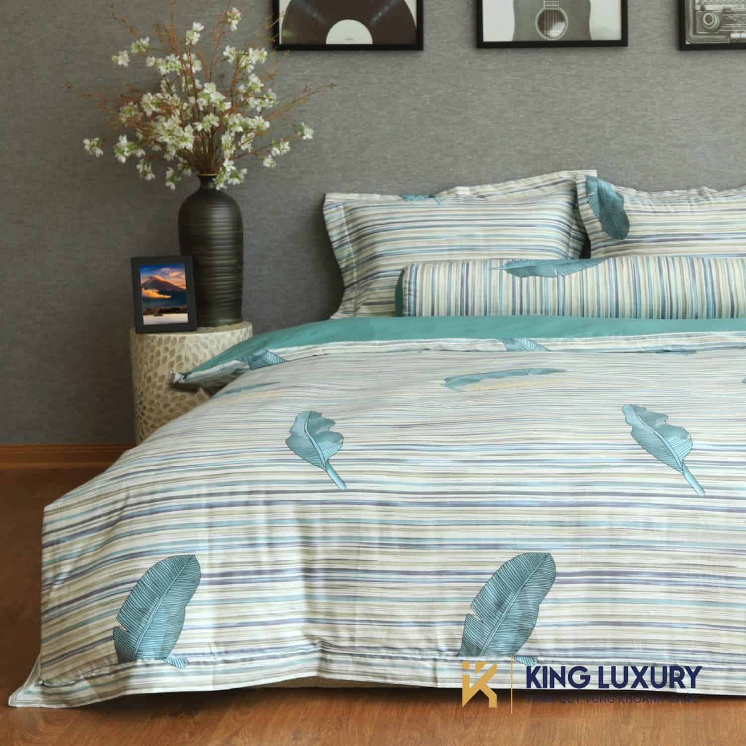 Bộ chăn ga Katakura Cotton Xanh Cánh Chim